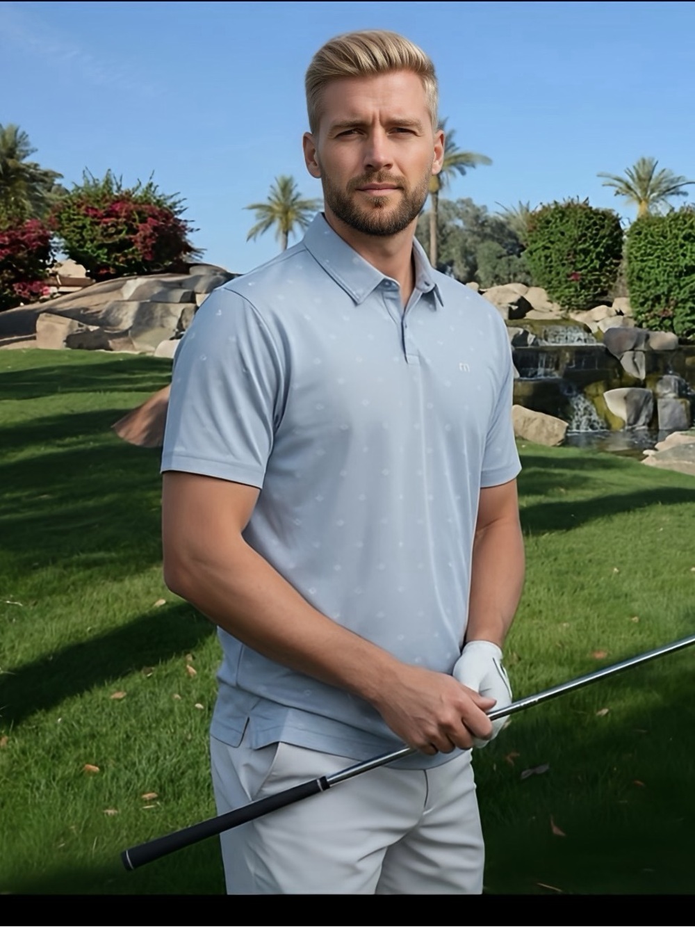 Travis Mathew Final State Polo Light Blue Men’s Size Large Golf Performance